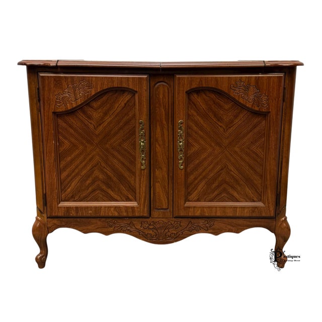 Vintage Broyhill French Country Style Walnut Flip Top Server / Storage Cabinet For Sale - Image 11 of 11