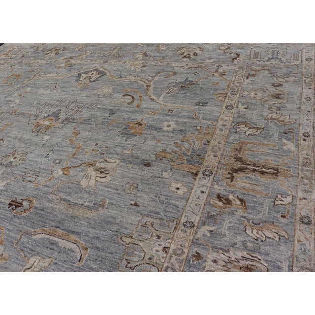 Large Turkish Angora Oushak Rug by Keivan Woven Arts in Light Blue 12'2 X 14'8 For Sale In Atlanta - Image 6 of 17