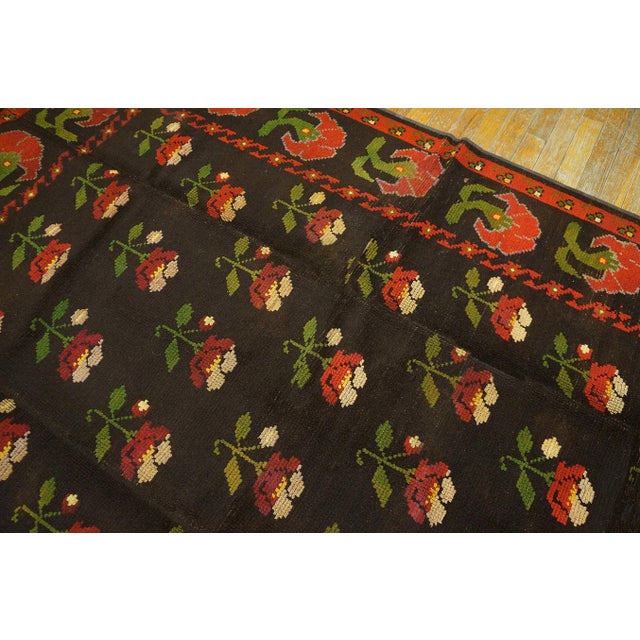1900s Black Floral Antique Spanish Cuenca Alpujarra Rug 5'3" X 7'6" Handknotted Wool Carpet For Sale - Image 10 of 11