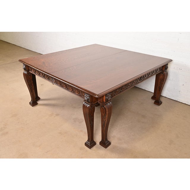 Brown R. J. Horner Style Monumental Antique Victorian Carved Oak Extension Dining Table, Newly Refinished For Sale - Image 8 of 16