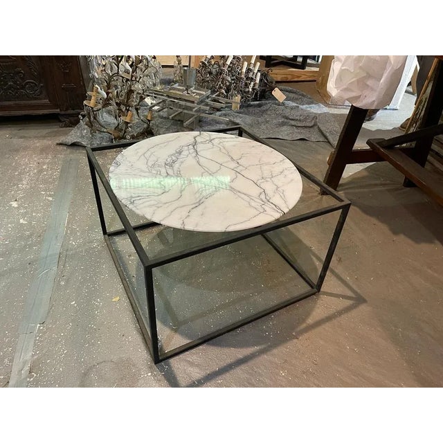 Contemporary Warren Platner White Marble Coffee Table With Brass Wire Base For Sale - Image 3 of 6