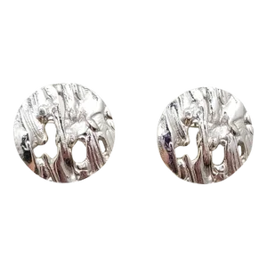 Vintage Signed Crown Trifari Modernist Round Rhodium Plated Clip Earrings - 2 Pieces