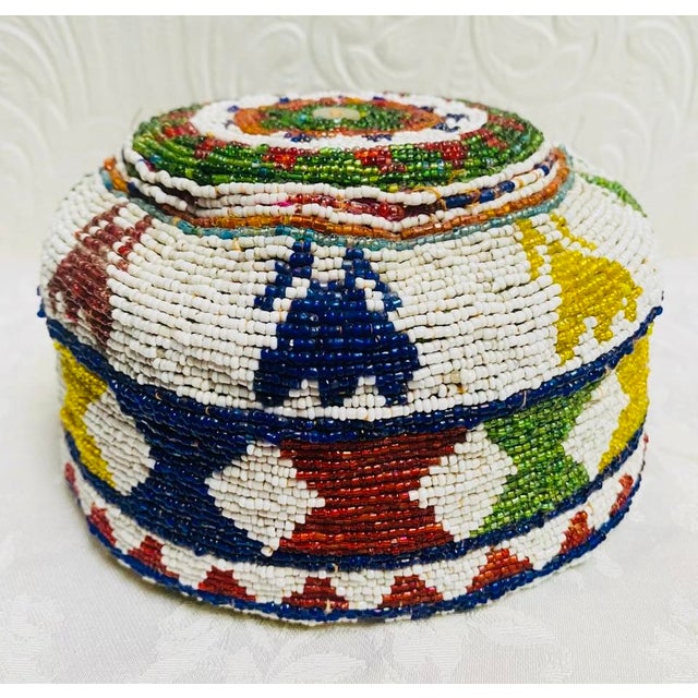 1940s Vintage Hand Made Beaded Pashtun Afghanistan Hat For Sale - Image 4 of 12