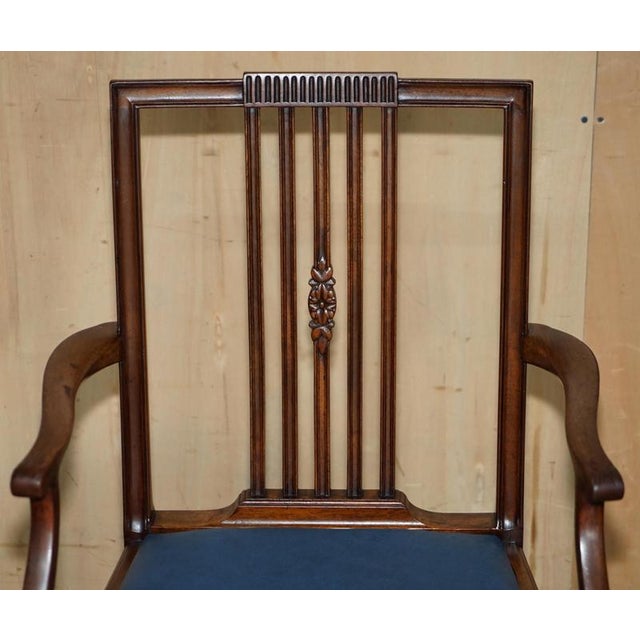 Blue Antique English Victorian Hardwood Dining Chairs by James Jas Shoolbred, Set of 6 For Sale - Image 8 of 18
