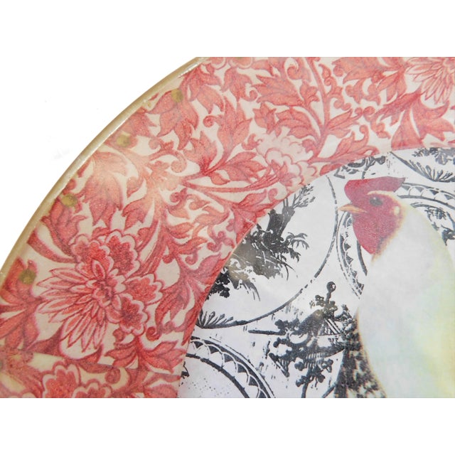 Late 20th Century Decorative Plate, French Decoupage Rooster With Floral Border For Sale - Image 10 of 13
