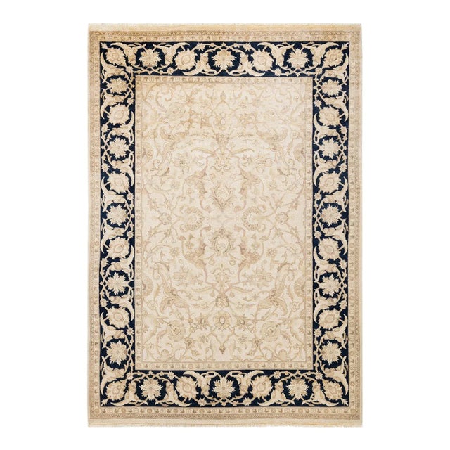 Vintage Traditional Hand Knotted Wool Area Rug, Ivory - 6'1" X 8'10" For Sale - Image 9 of 9