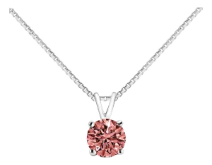 10K White Gold 1/2 Cttw Round Brilliant Cut Lab Grown Pink Diamond 4-Prong Solitaire Pendant Necklace (Pink Color, VVS2-VS1 Clarity) - 18"
