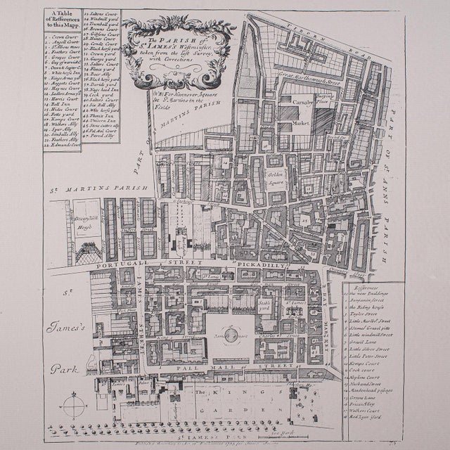 Vintage 18th Century Street Map, London, St James's Westminster, Cartography For Sale - Image 4 of 11