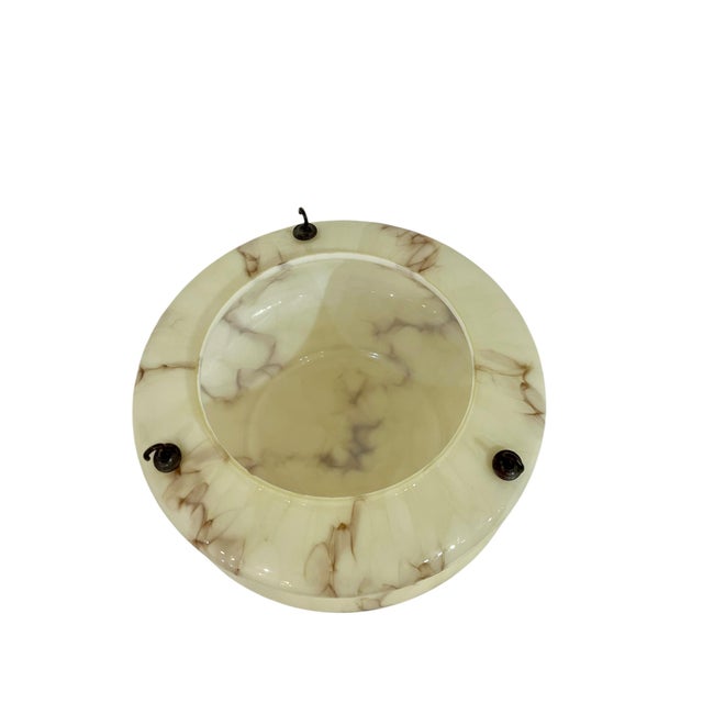 Yellow Antique French Art Deco Plafonnier Marbled Glass Light Shade For Sale - Image 8 of 12