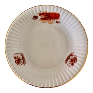 Nautical Porcelain Seafood Platter, Chop Plate With Lobster & Shellfish From Poland’s Wawel Fine China, Scalloped Gold Edge, Circa Mid-20th Century For Sale