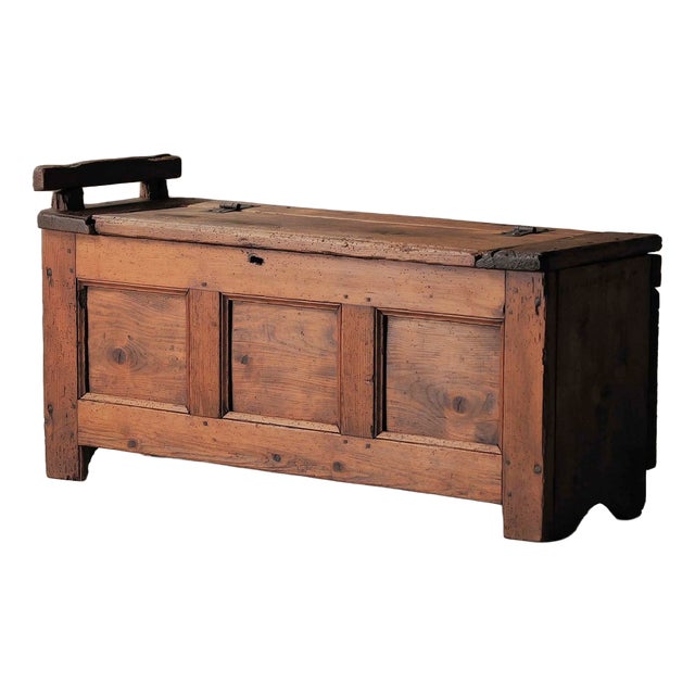 19th Century Mountain Folk Art Pine Storage Bench, France For Sale