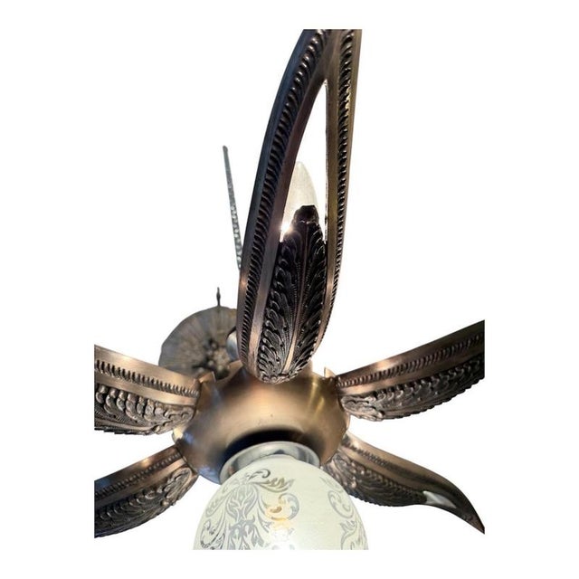 French Art Deco Gilt Bronze and Glass Starburst Pendant Light, 1935 For Sale - Image 6 of 10