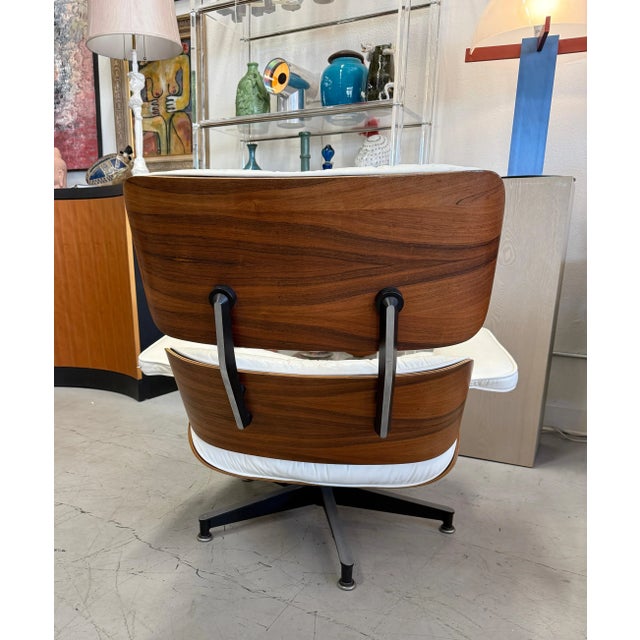 1980’s Rosewood and White Leather Herman Miller Eames Lounge Chairs For Sale - Image 12 of 13