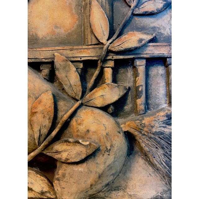 Ceramic 1970s Neoclassical Terracotta Wall Relief Plaque With Horses & Classical Columns For Sale - Image 7 of 11