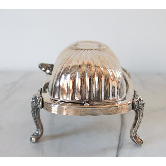 Silver Vintage Silver Plated Scalloped Butter Dish With Lions Head Feet For Sale - Image 8 of 12