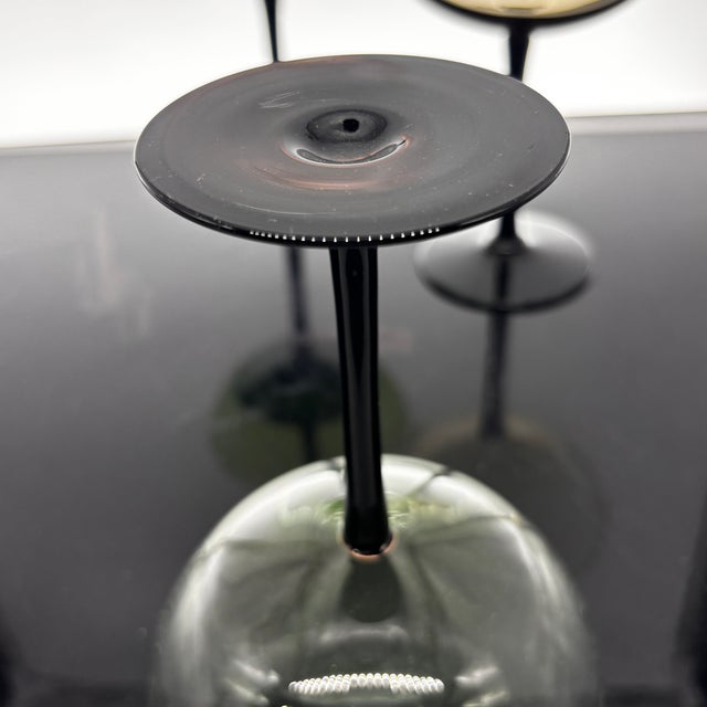 Glass Set of Six Black Stem Colored Cocktail Glasses, Circa 1980s For Sale - Image 7 of 12
