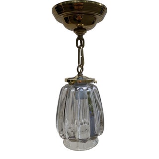 Vintage 1920s Glass Shade With Brass Hanging Fixture For Sale