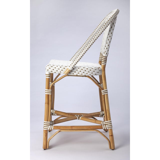 Coastal Solstice 25 in. Seat Height Rattan Counter Stool with Back and Footrest, Tan Beige For Sale - Image 3 of 10
