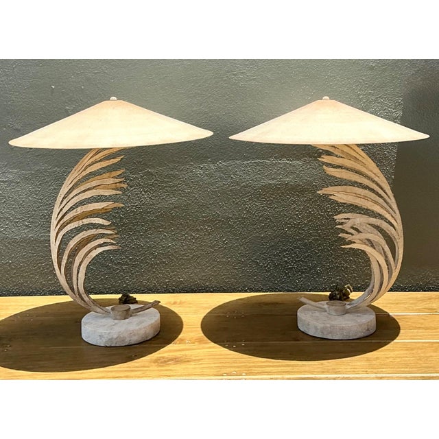 Vintage Michael Taylor Palm Frond Table Lamps - Pair For Sale - Image 11 of 13