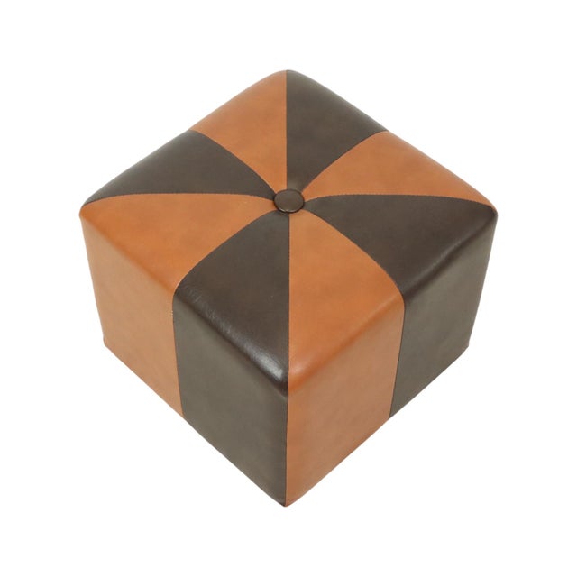 Vintage Square Pouf in Brown Patchwork, 1960s For Sale - Image 10 of 12