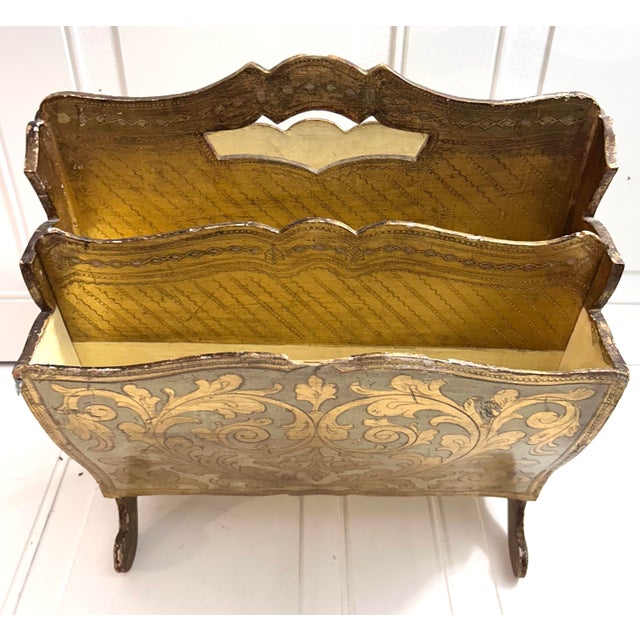 Vintage Italian Golden Florentine Magazine Rack For Sale - Image 11 of 12
