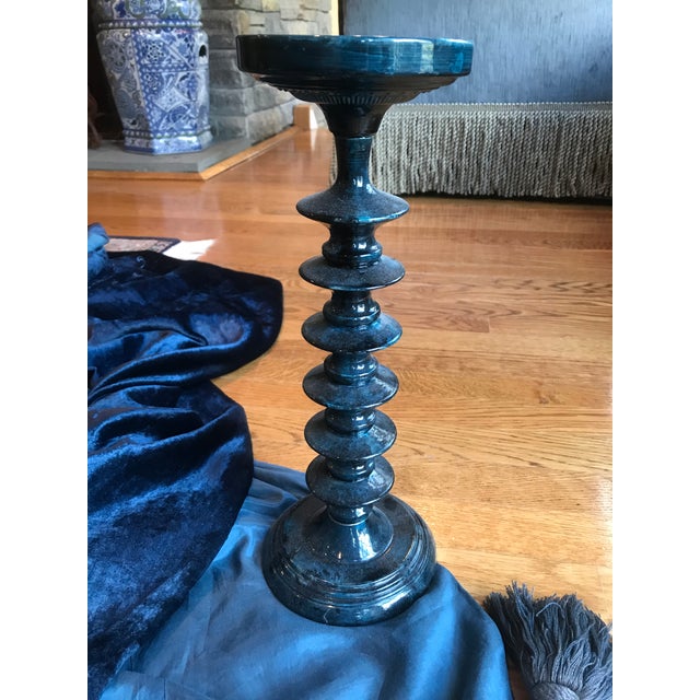 Vintage Navy Blue Pillar Candle Holder Chairish