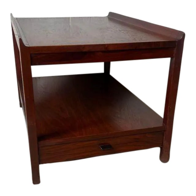 Mid 20th Century Walnut Two Tier One Drawer Side End Table. For Sale