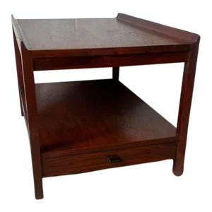 Mid 20th Century Walnut Two Tier One Drawer Side End Table.