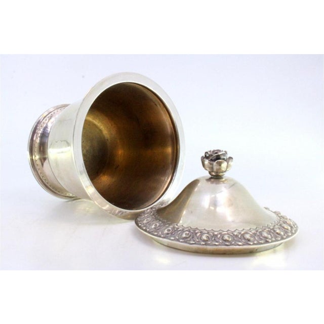 Silver Candy Box with Lid and Handle Embossed with Floral Motifs and Engraved Waves For Sale - Image 4 of 8