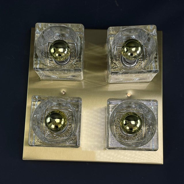 1970s Glass Ice Cube Flushmount attributed to Peill & Putzler, 1970s For Sale - Image 5 of 14
