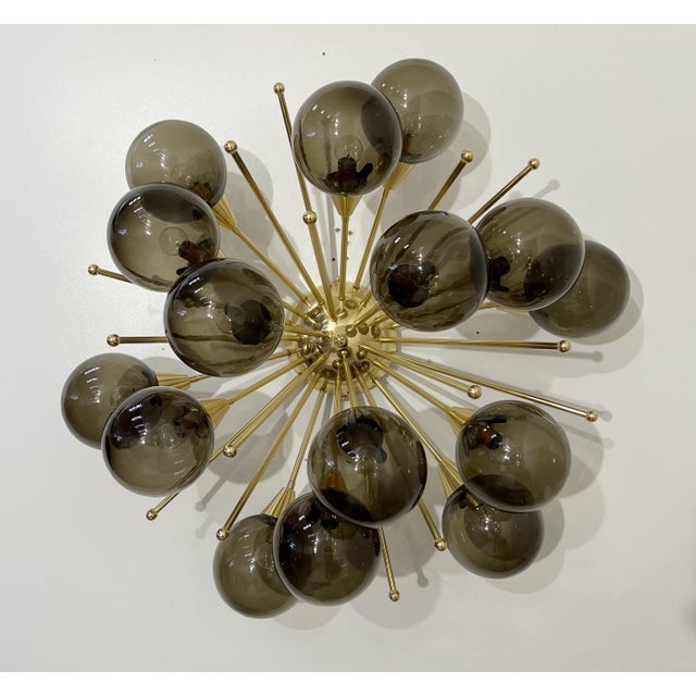 Not Yet Made - Made To Order 21st Century Mezzo Polished Brass Smoky Murano Flush Mount by Fabio LTD For Sale - Image 5 of 9