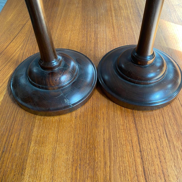 Mid 20th Century 20th C. Pair of Mid-Century Modern Tall Turned Rosewood Candle Holders For Sale - Image 5 of 9