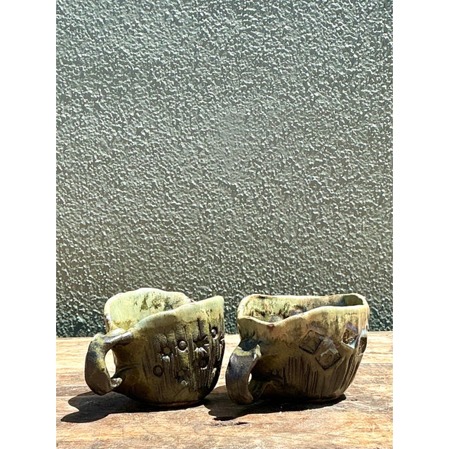 Vintage Slab Built Studio Pottery Cups - A Pair For Sale - Image 12 of 12