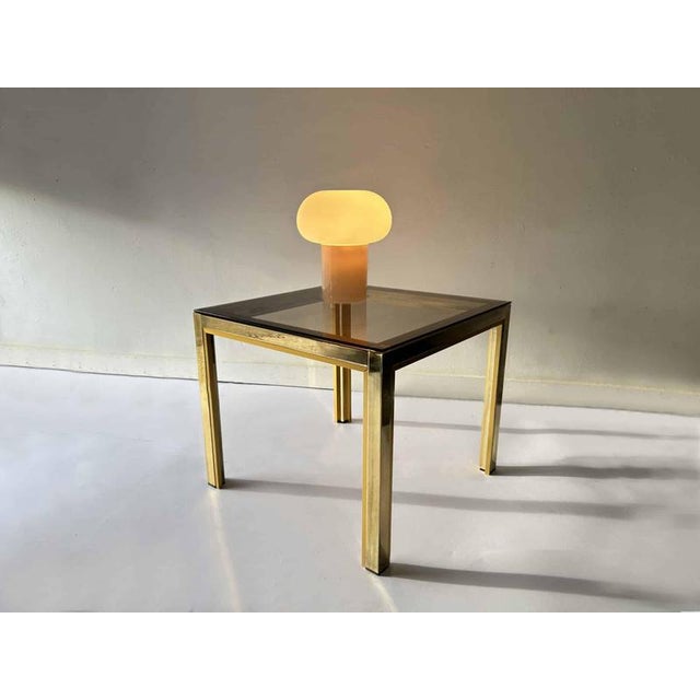 Hollywood Regency Vintage Hollywood Regency Brass & Smoked Glass Side Table by Renato Zevi, 1970s For Sale - Image 3 of 7