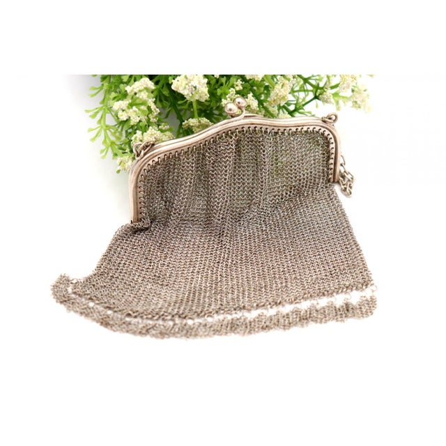 Silver Mesh Bag with Bow Trim For Sale - Image 3 of 5