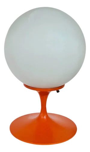 Vintage Orange Bill Curry Stemlite Glass and Metal Tulip Form Globe Lamp