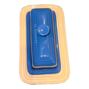 Late 20th Century Le Creuset Stoneware Marseille Blue Covered Butter Dish Knob