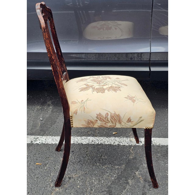 Brown Pair of Edwardian Stained Oak and Upholstered Side Chairs, Circa 1900s For Sale - Image 8 of 10
