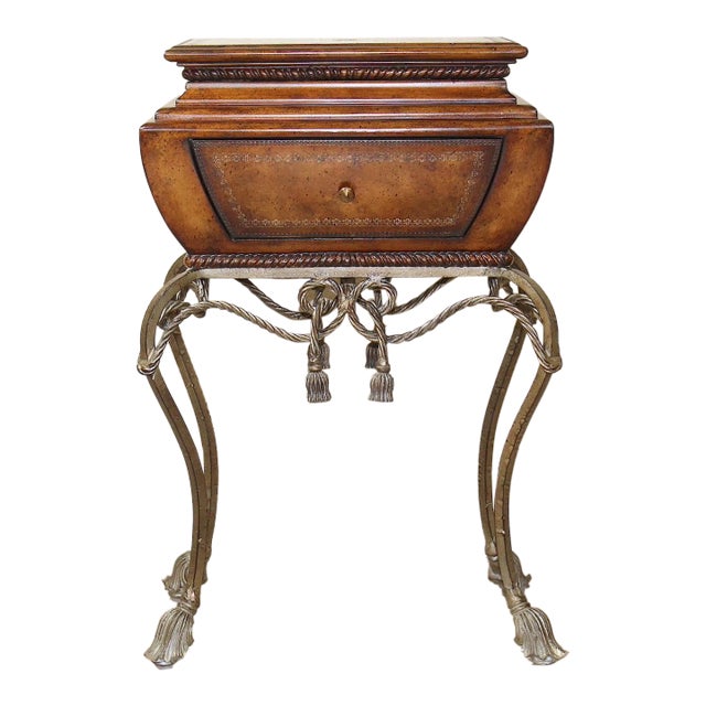 1980s Maitland Smith Vintage Gilt Steel Rope Vanity Table - French Style With Tassel End Legs and Lift-Top Storage For Sale
