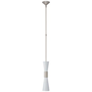 AERIN for Visual Comfort Signature Clarkson Medium Narrow Pendant in Polished Nickel & White For Sale