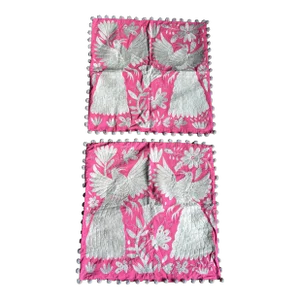 Mexico Otomi Hand Embroidered Pillow Covers With Tassels a Pair
