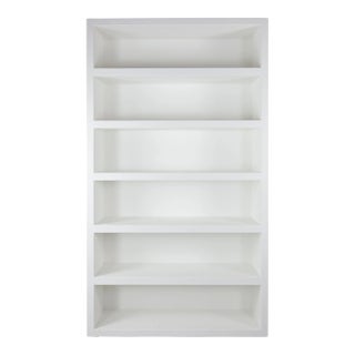 Simple White Raffia/Linen Wrapped Six-Layer Etagere Bookcase For Sale