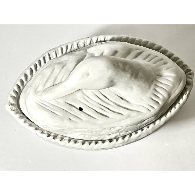 Highly collectible, vintage oval shape French Pillivuyt figural goose/duck terrine or lidded pâté dish, made of a matte...