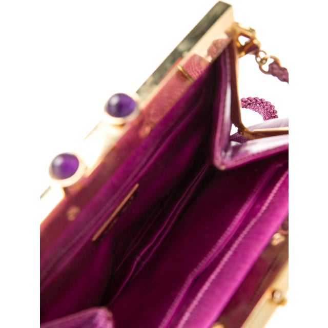 Judith Leiber 1990s Judith Leiber Karung Snakeskin Amethyst Rose Quartz Gemstones Day Evening Shoulder Handbag For Sale - Image 4 of 10