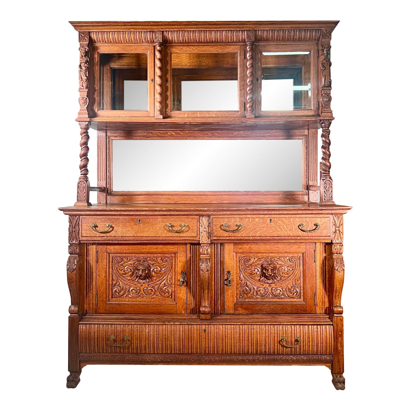 19th Century Ornate Carved Lion Head Oak Sideboard/Hutch Chairish