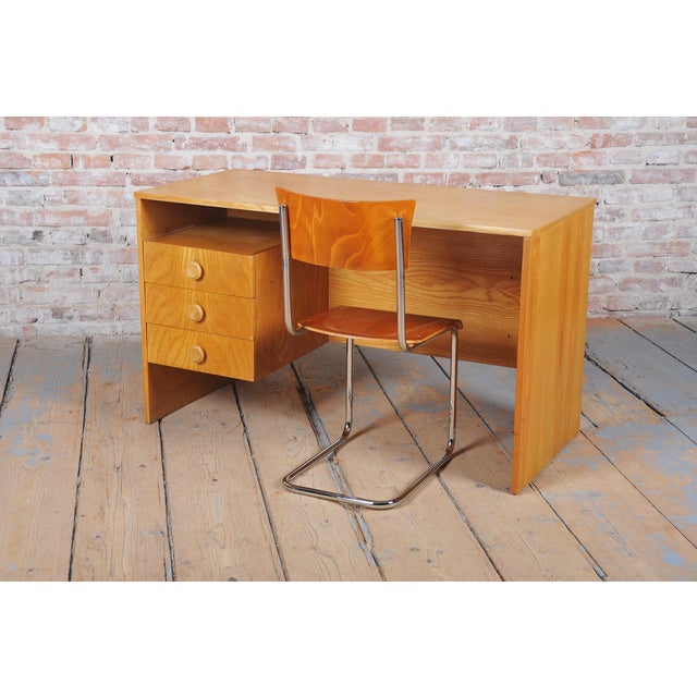 Wood Mid-Century Writing Desk in Oak Veneer, Czech, 1960s For Sale - Image 7 of 10
