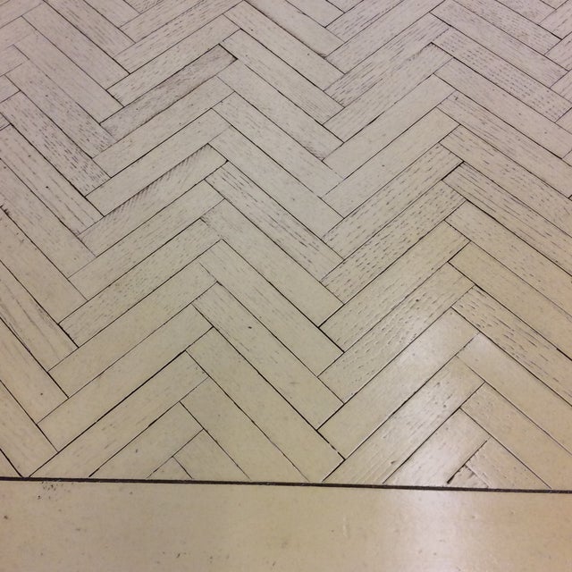 French Country Yellow Wood Coffee Table with Herringbone Pattern Top