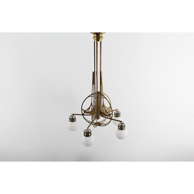 Art Nouveau Liberty Style Brass and Glass Chandelier Late Xix Sec Austria For Sale - Image 4 of 17