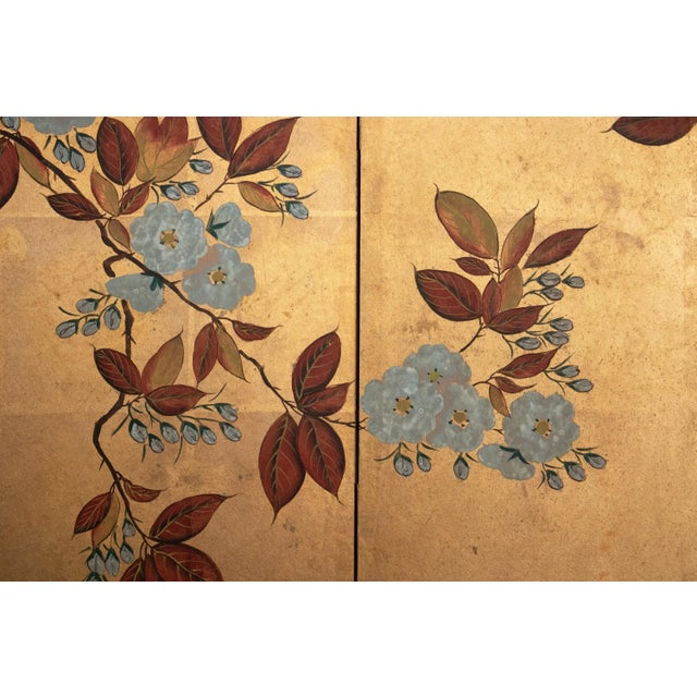 C. 1970s Chinese Six-Panel Gold Leaf Style Painted Screen "Blossoming Plum Tree" For Sale In Dallas - Image 6 of 14