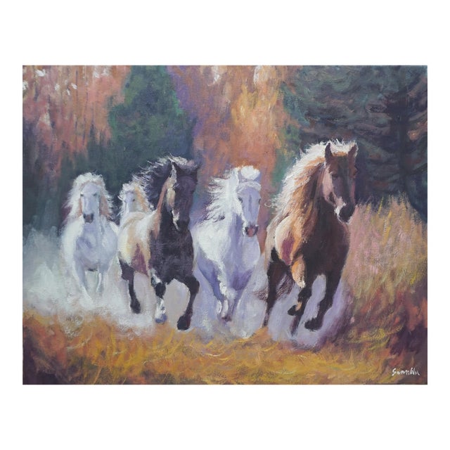 Sean Wu Original Oil Painting of Wild Horses For Sale
